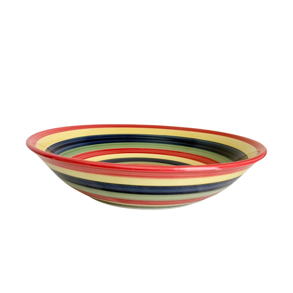 Swirl Hand Painted Collection 13" Serving Bowl Striped Red Blue Green Yellow